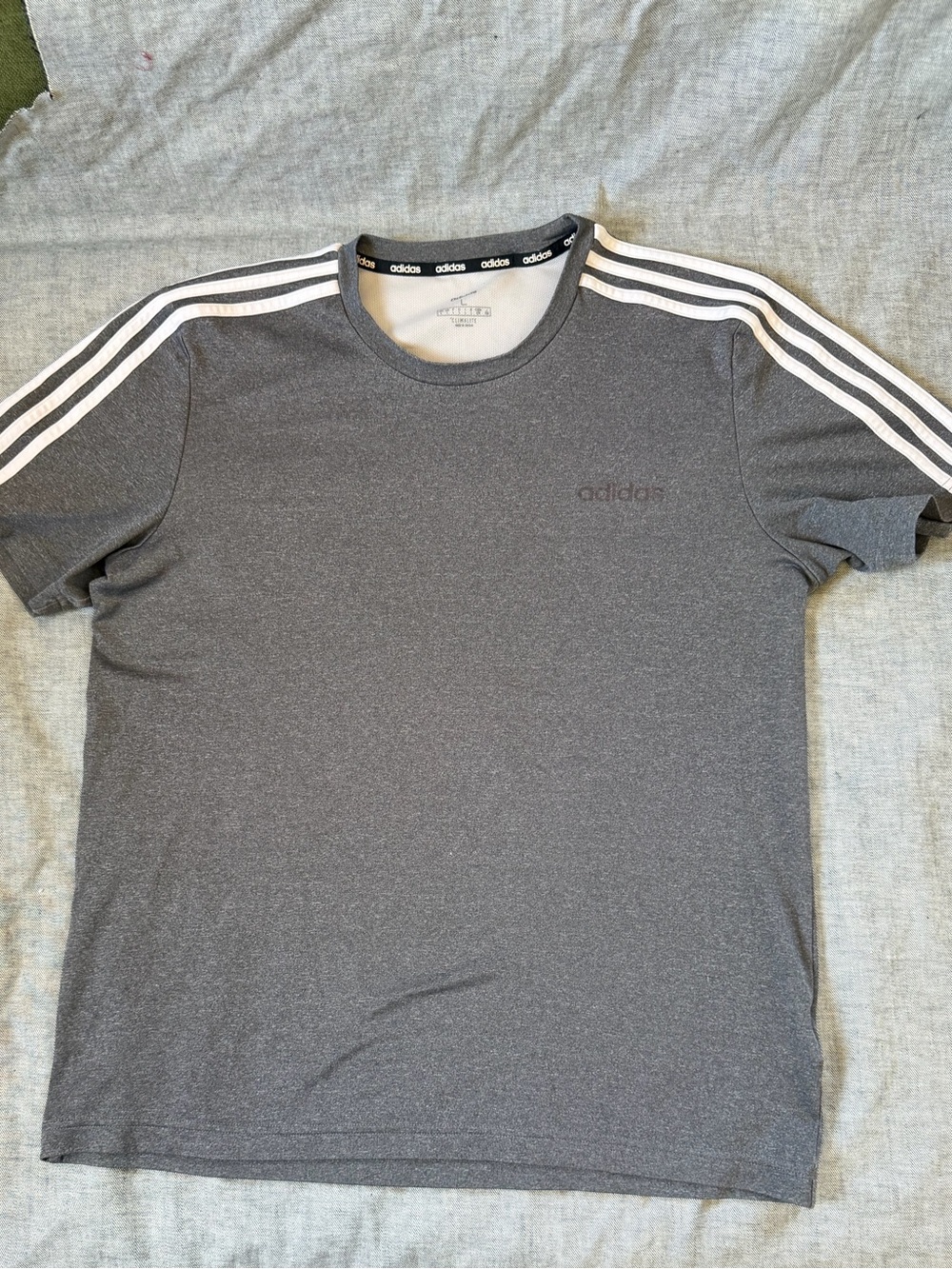adidas Men’s Gray Tee with White Three-Stripe Shoulders